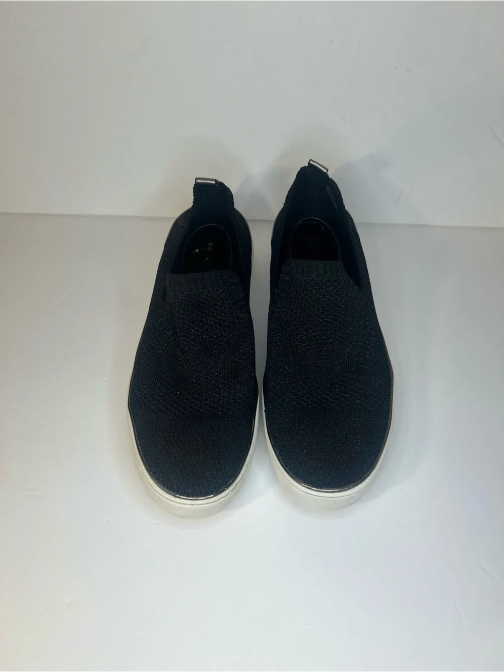 Michael Kors Black Knit Slip-On Sneakers with White Soles